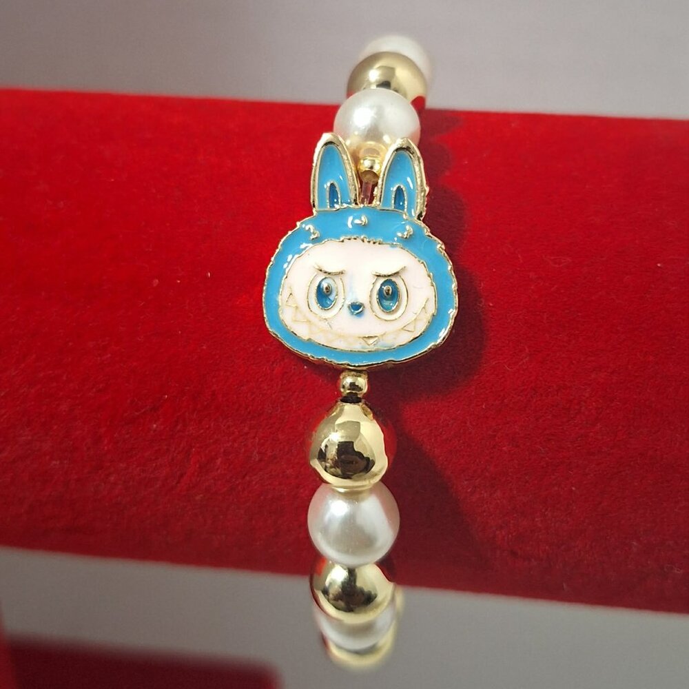 Beaded Labubu Gold And Pearl Bracelet